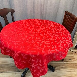 Red Oval Floral Tablecloth